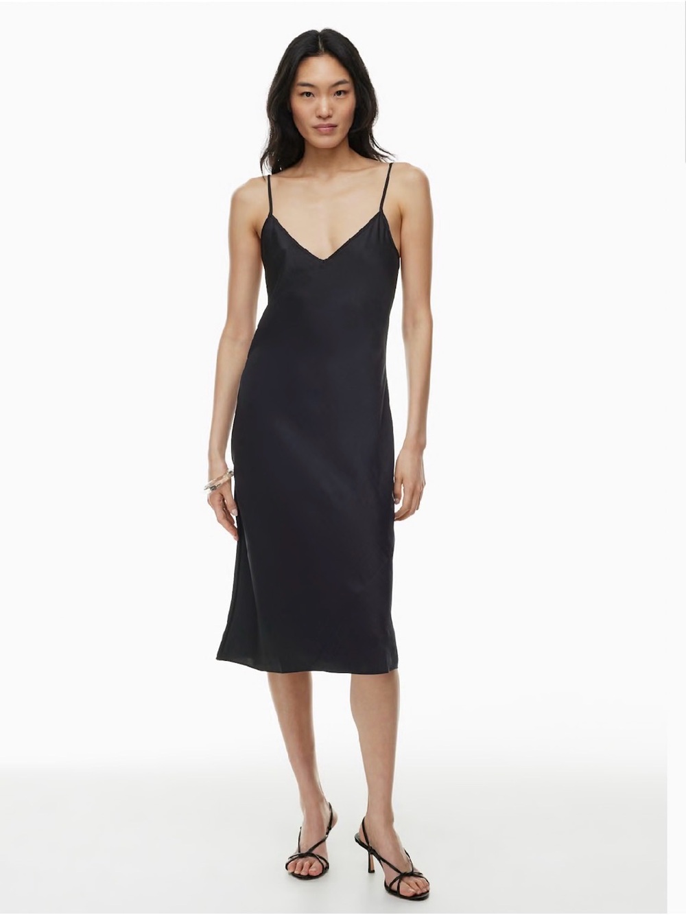Aritzia Wilfred Satin Slip Midi Dress with Spaghetti Straps - Black